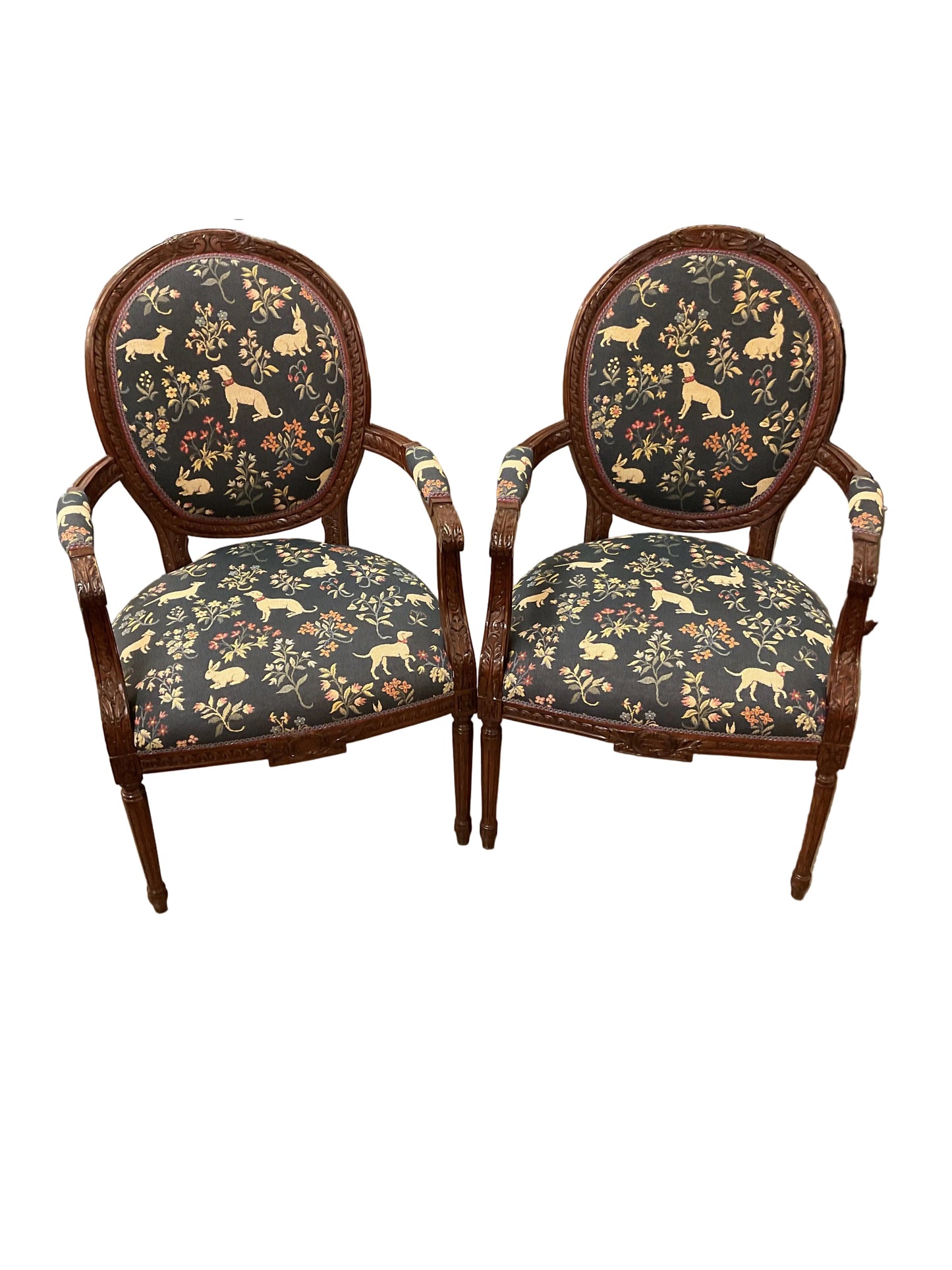 Pair Louis XVI Style Arm Chairs