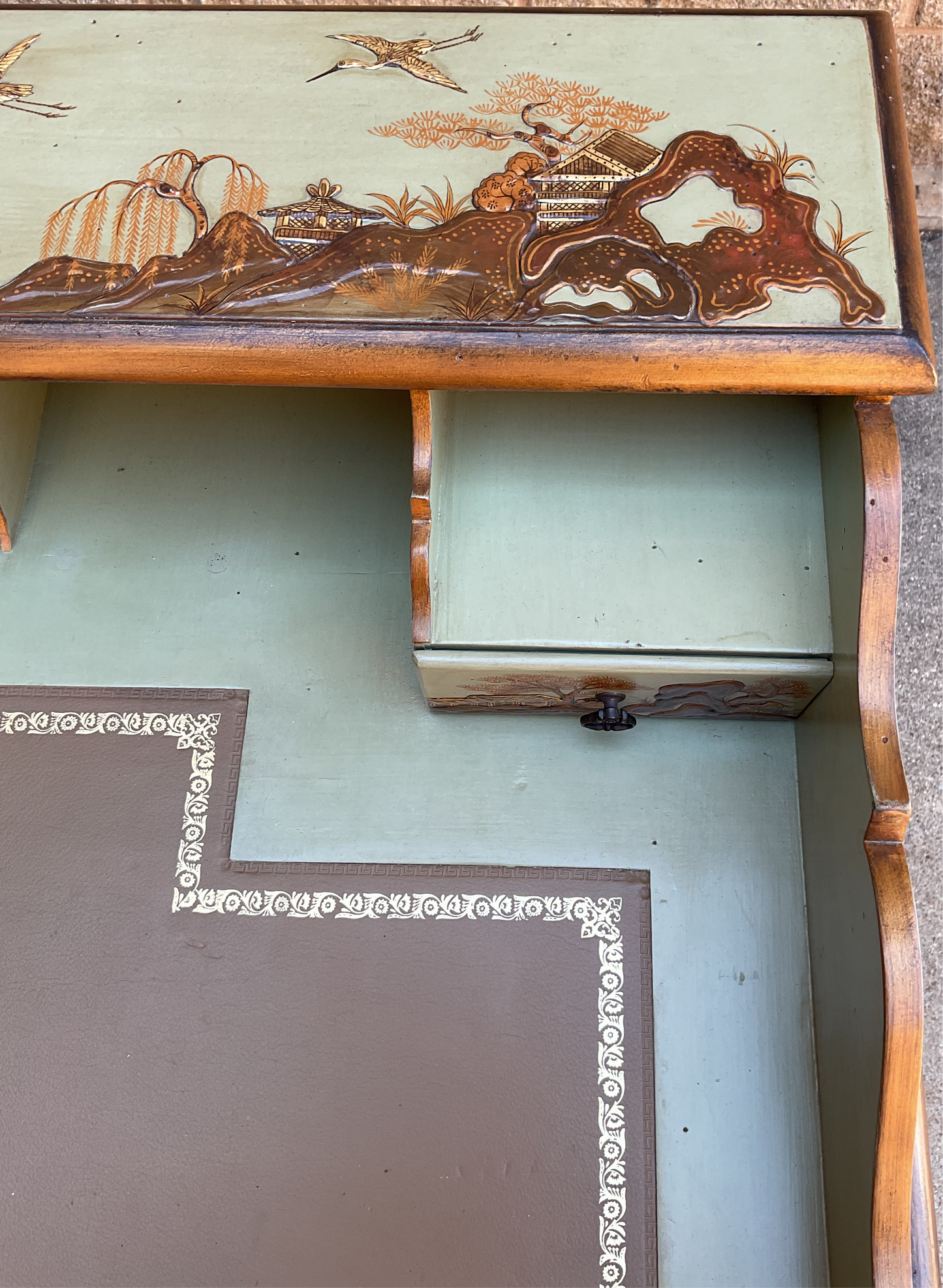Louis XVI Style Hand Painted Chinoiserie Desk By Minton-Spidell