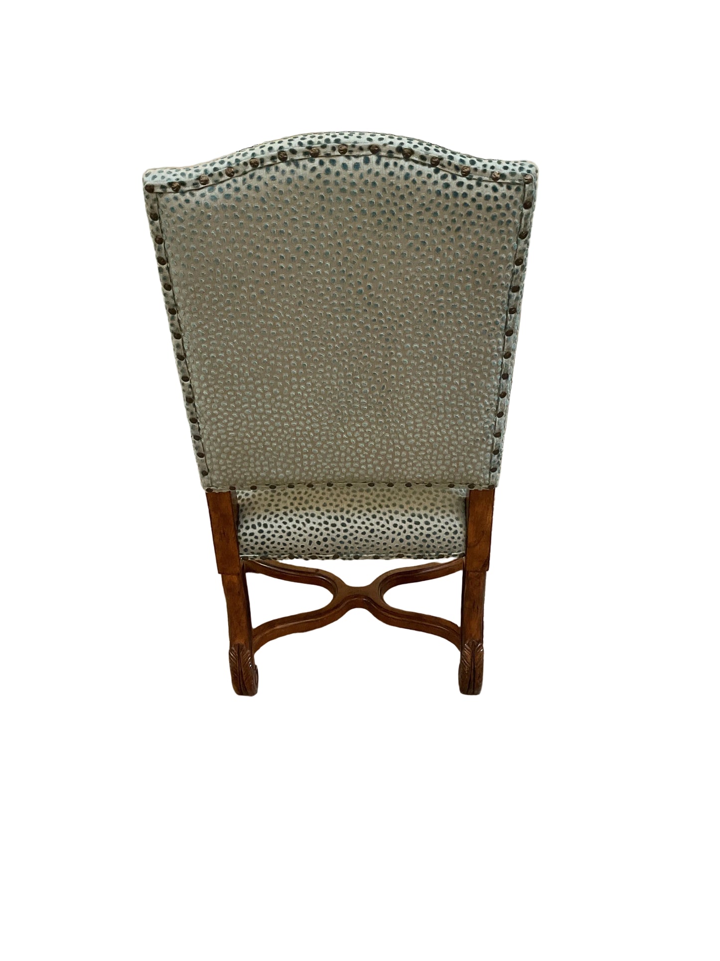 Pair Louis XV Style Carved Arm Chairs Teal Upholstery