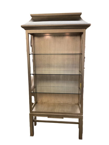 Pair Silver Leaf Wood Etagers w/Glass Shelves
