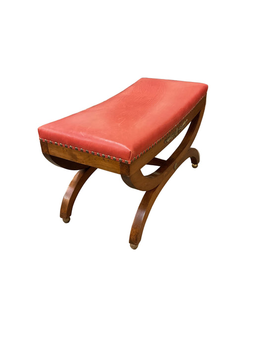 Pair Red Leather Regency Stools