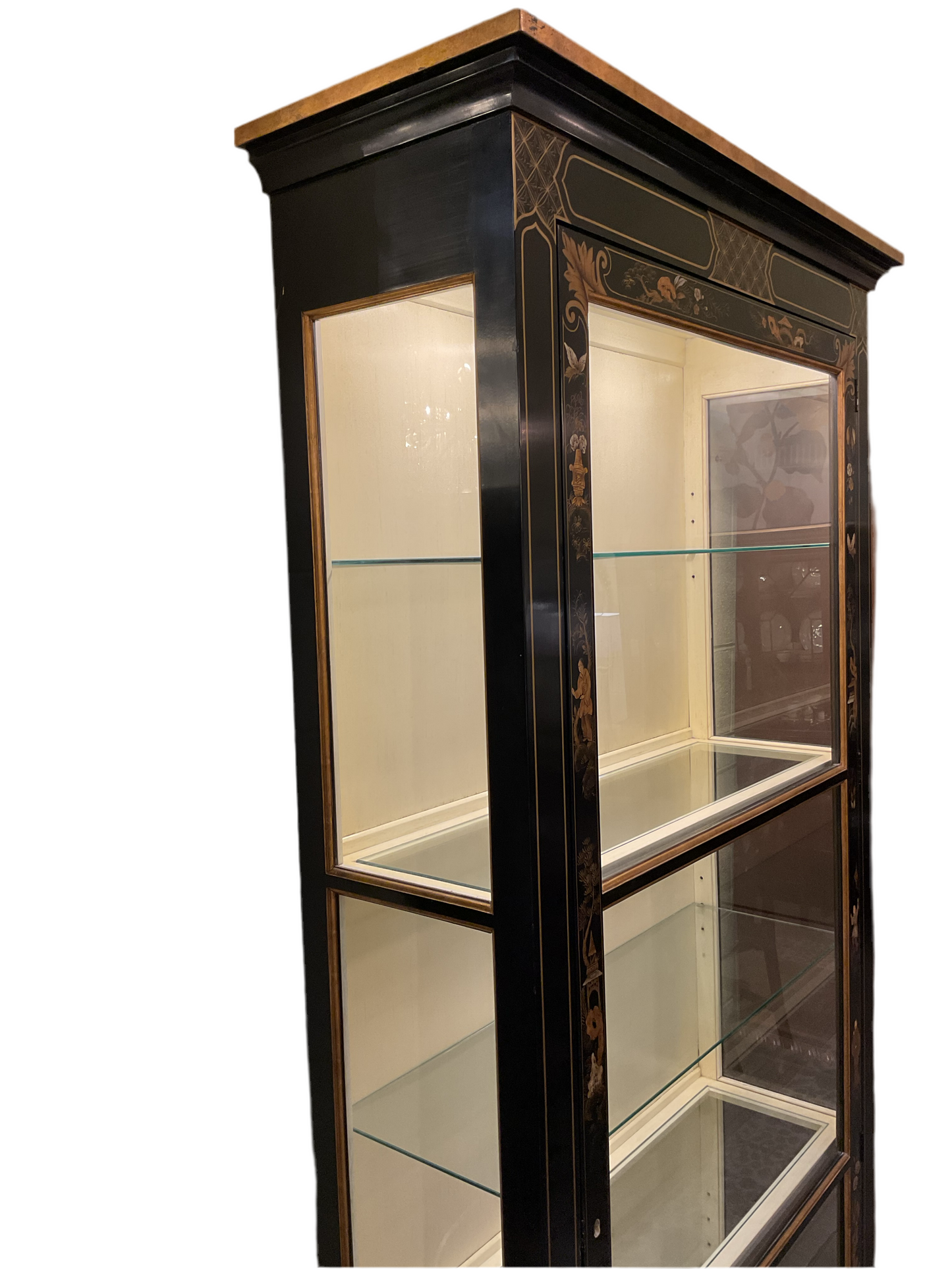 Black Lacquered Chinoiserie Display Cabinet By  Baker Furniture Company