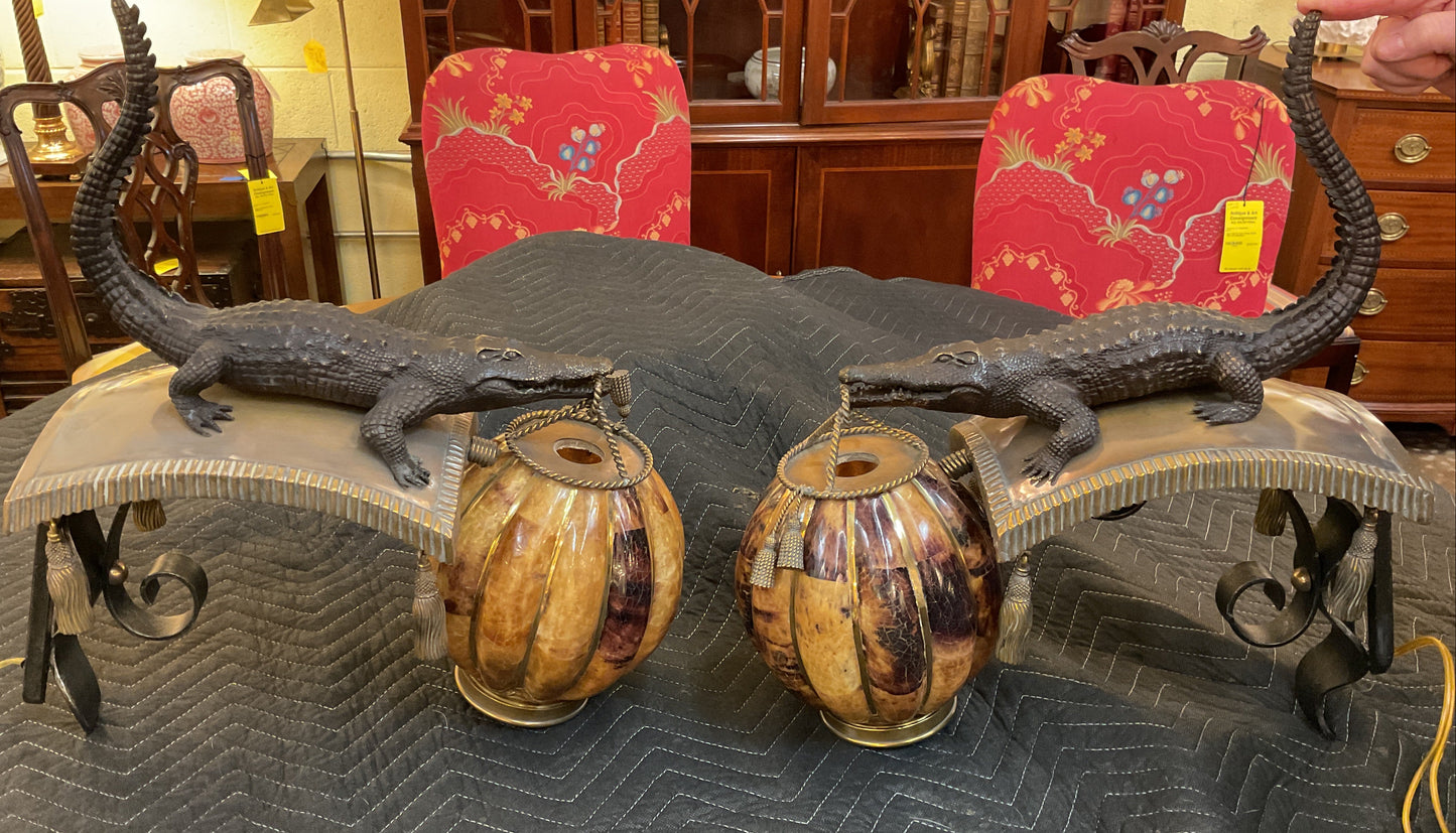 Pair of Alligator Wall Sconces By Maitland-Smith
