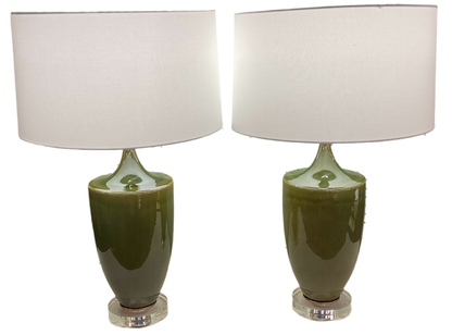 Pair Green Urn Shape Lamps