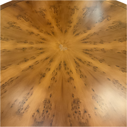 English Yew Wood Regency Style Round Dining Table.