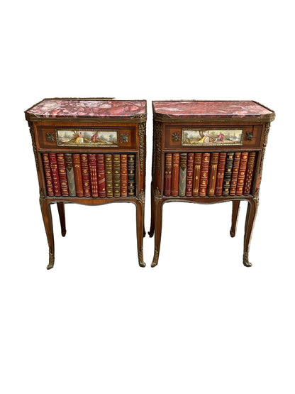 Pair of French Nightstands Faux Book Facade