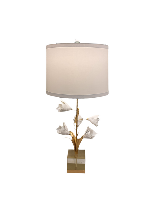 Single White Porcelain Tulip Lamp.