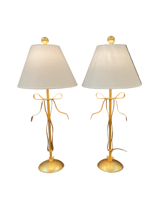 Pair of Gold Leaf Bow Lamps By Chelsea House