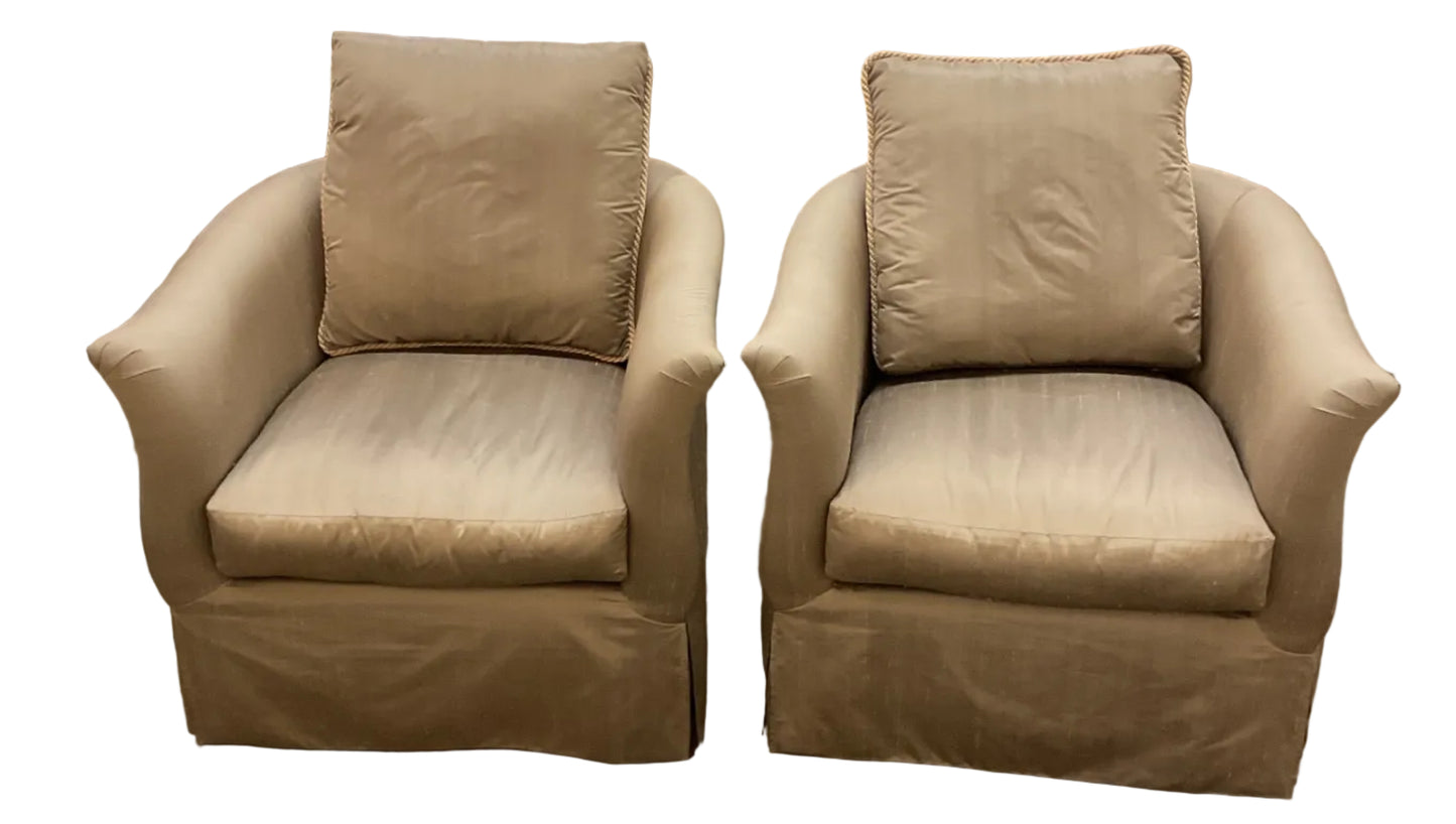 Pair Silk Upholstery Club Chairs By Marge Carson