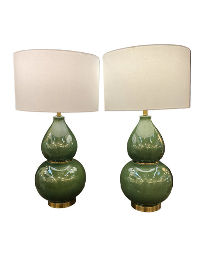Pair Green Ceramic Lamps