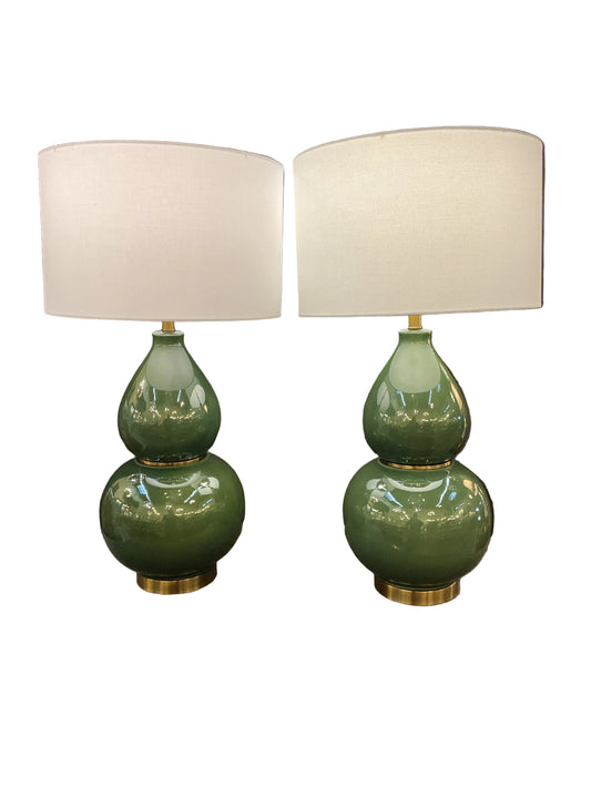 Pair Green Ceramic Lamps