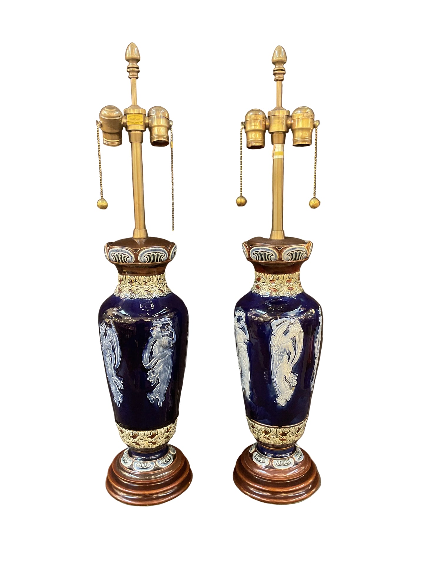 Pair Antique Royal Doulton Vase Form Marbro Lamps