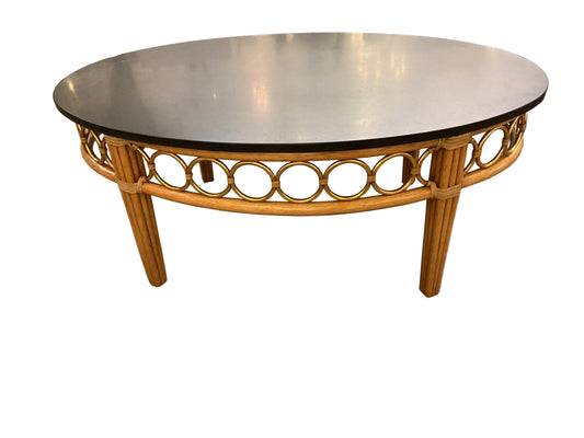 Oval Granite Coffee Table w/Bamboo Base by McGuire