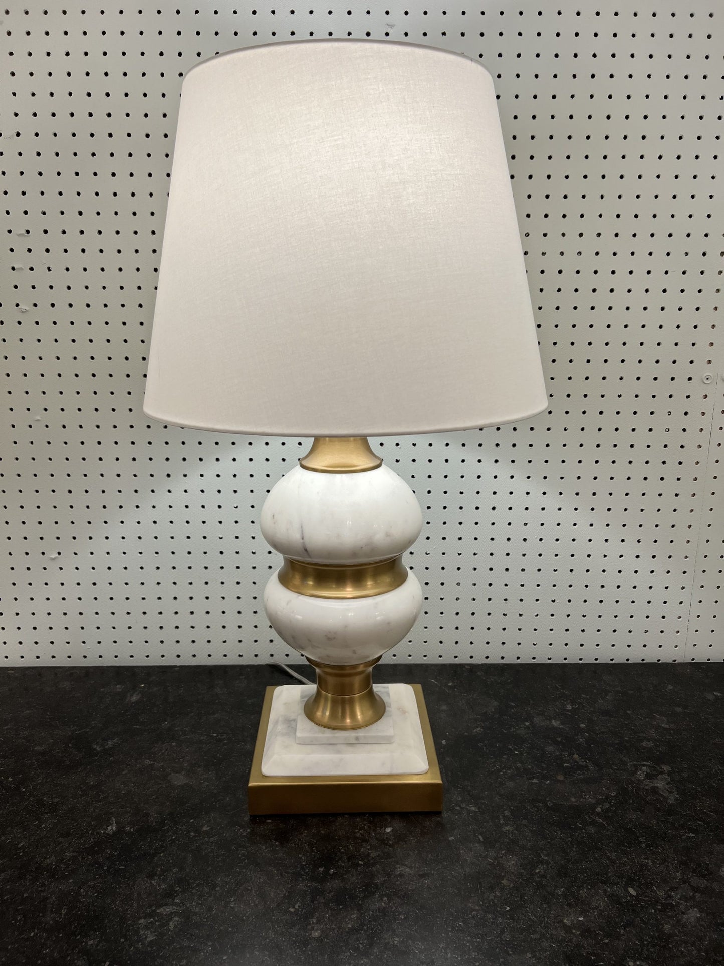 Pr. Marble and Brushed Brass Lamps