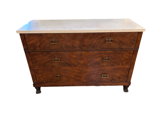 Three Drawer Stone Top Chest by Baker Furniture.