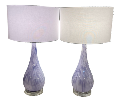 Pr Light Blue Glass Lamps By Chelsea House