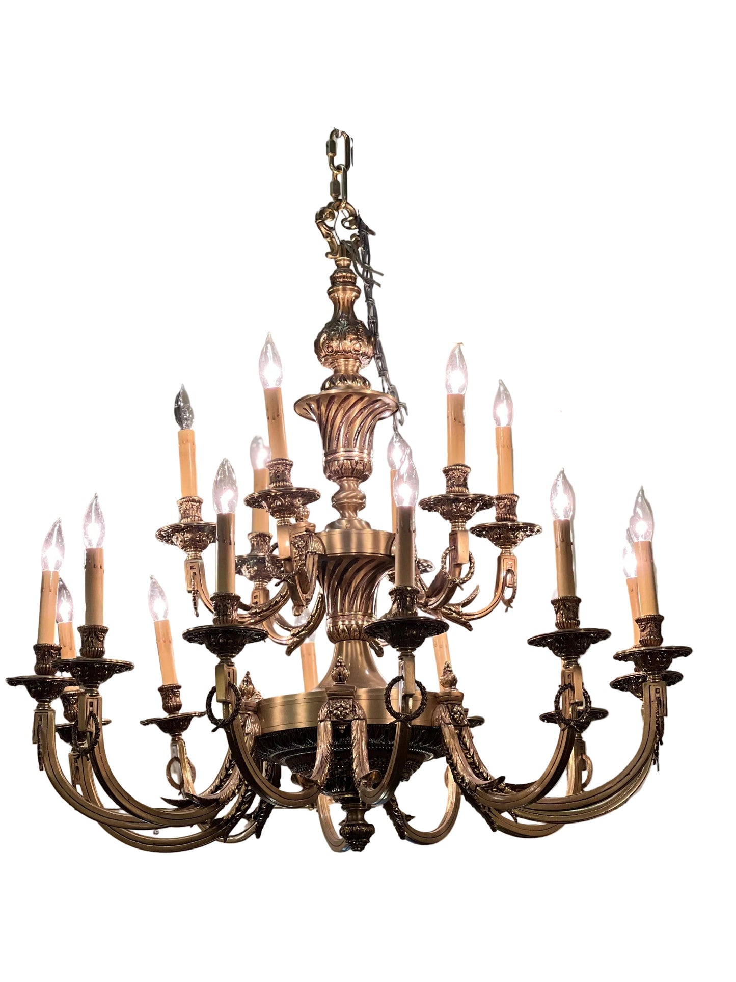 Large Brass Empire 18 Light Chandelier