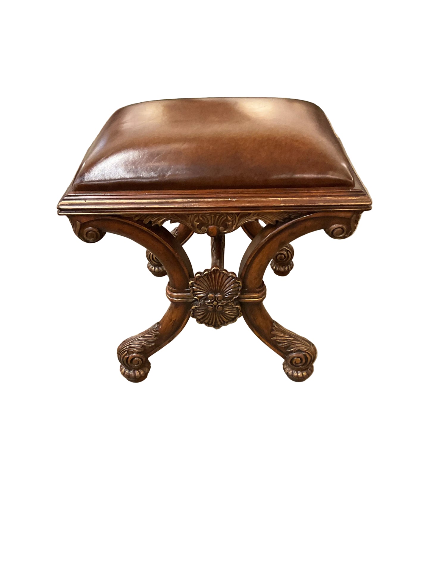 Ornate Leather Stool by Johnathan Charles