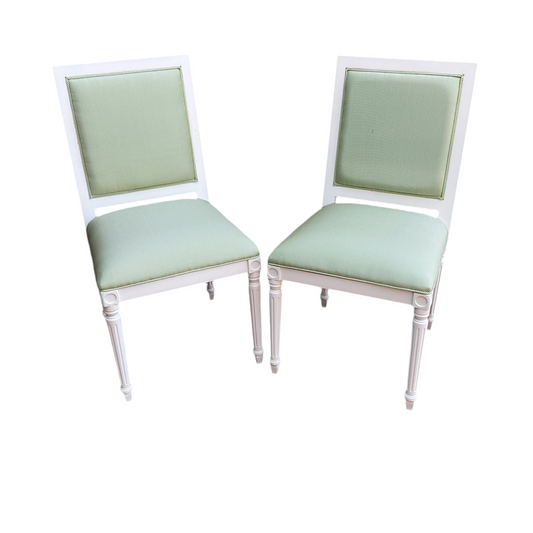 Pair White  Chairs With Schumacher Upholstery