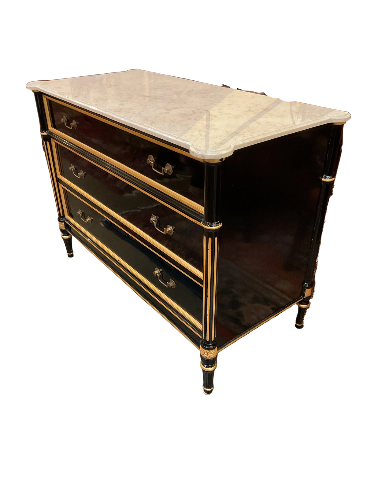 Vintage French Ebony Commode White Marble Top by Maison Jansen