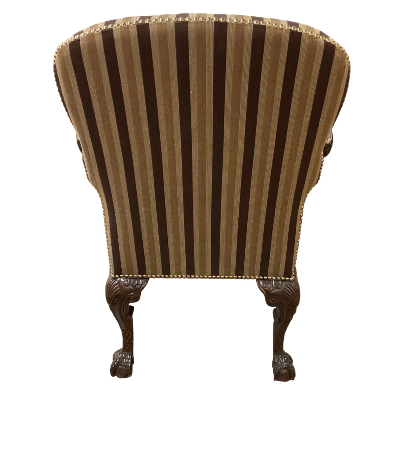 Pair Brown Striped Carved Eagle Head Arm Chairs by William Switzer