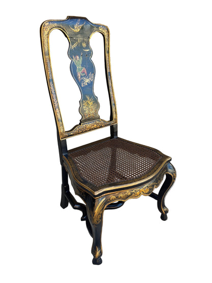 Pair Antique Chinoiserie Cane Side Chairs.