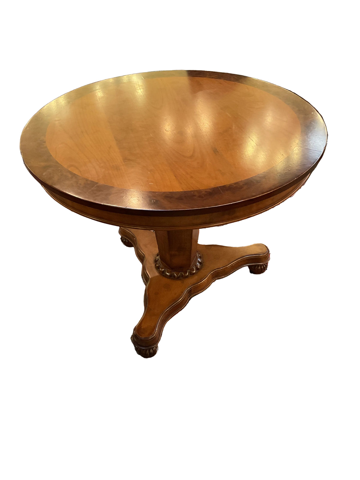 Foyer Pedestal Mahogany Burl Wood Table By Baker Furniture