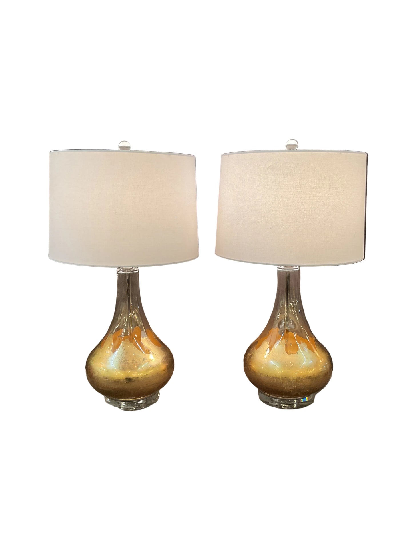 Pair Modern Gold Leaf Glass Lamps By Chelsea House