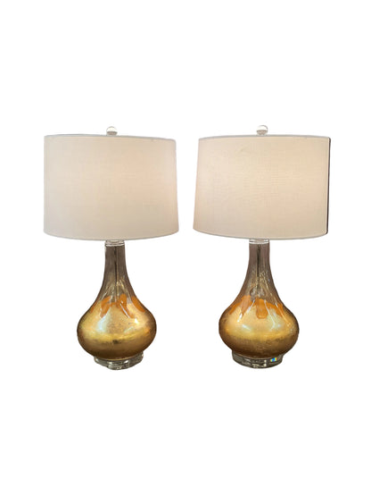 Pair Modern Gold Leaf Glass Lamps By Chelsea House
