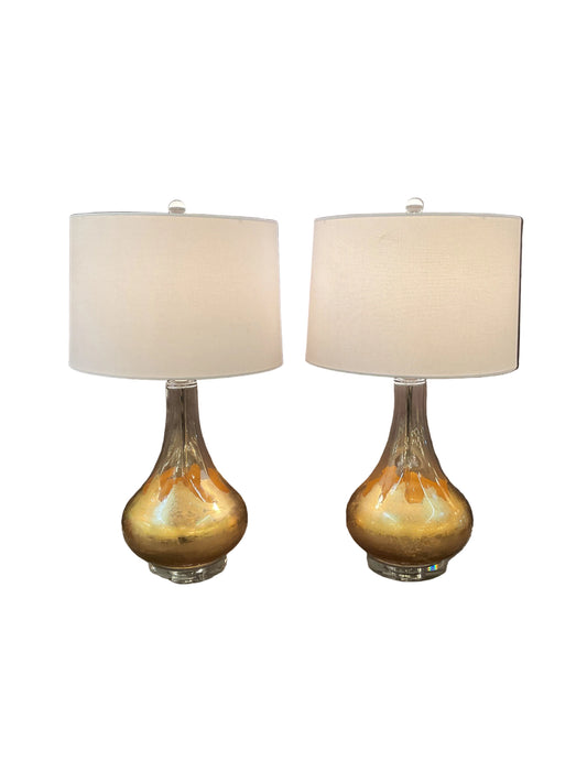 Pair Modern Gold Leaf Glass Lamps By Chelsea House