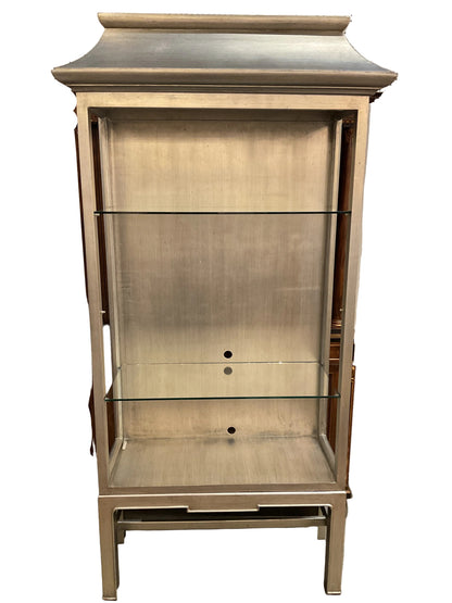Pair Silver Leaf Wood Etagers w/Glass Shelves