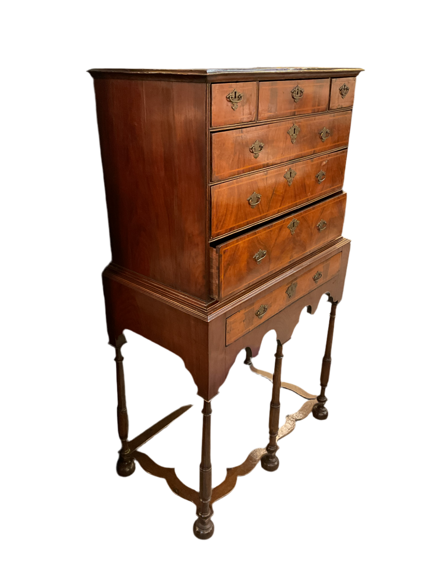 Antique Burled Walnut Chest On Stand