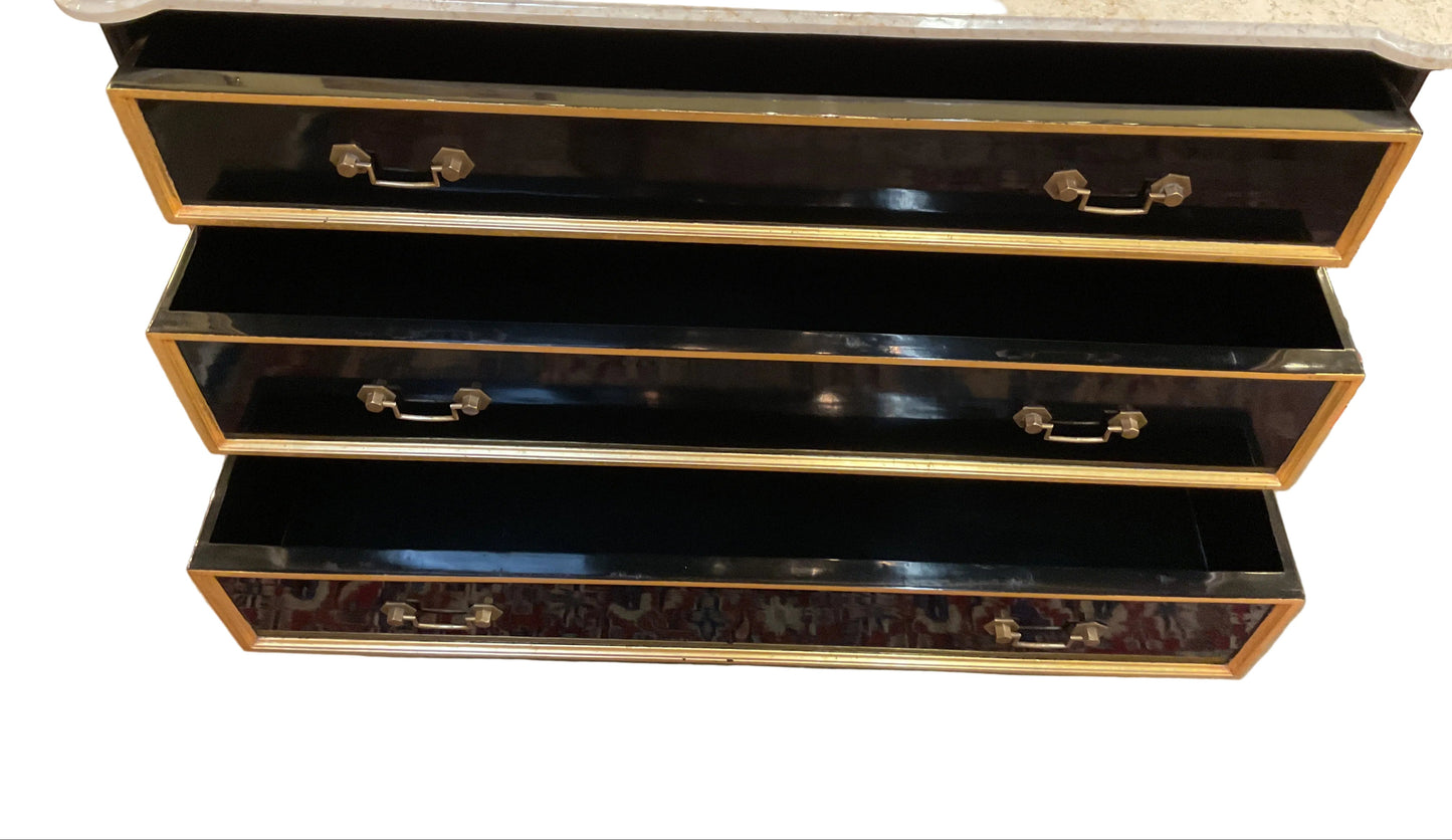 Vintage French Ebony Commode White Marble Top by Maison Jansen
