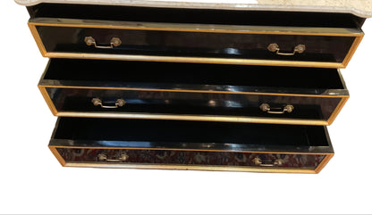 Vintage French Ebony Commode White Marble Top by Maison Jansen