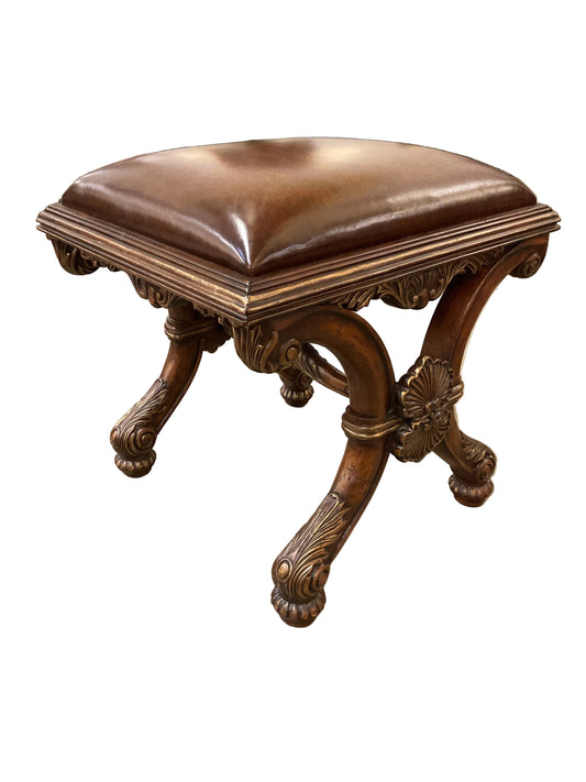 Ornate Leather Stool by Johnathan Charles