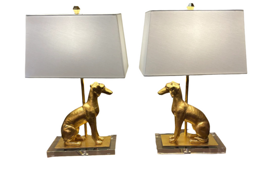 Pair Gold Dog Figures Lamps