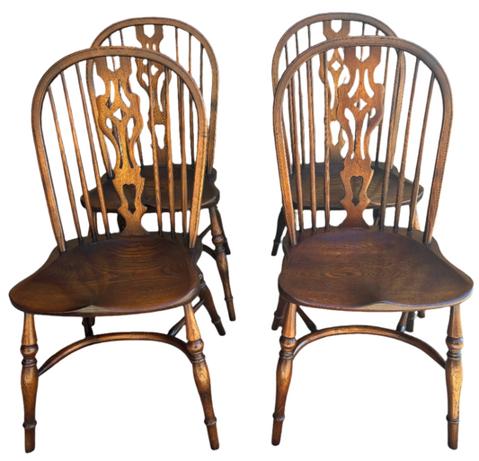 Set 4 English Windsor Elm Wood Chairs