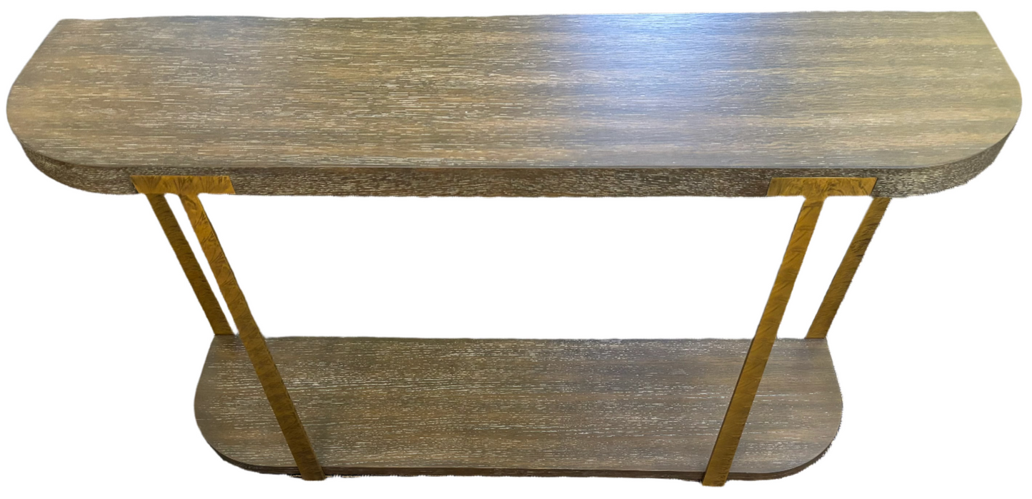 Oak and Gold Metal Console Table