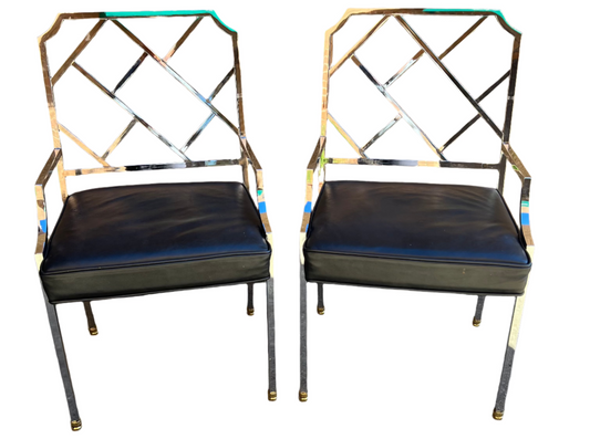 MCM Pair Chippendale Chrome Chairs by Milo Baughman