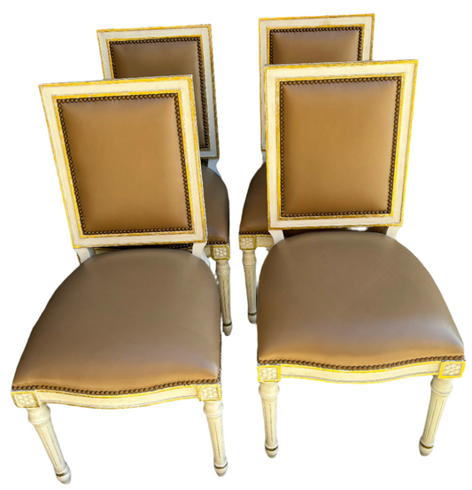 Set 4 Louis XVI Leather Chairs