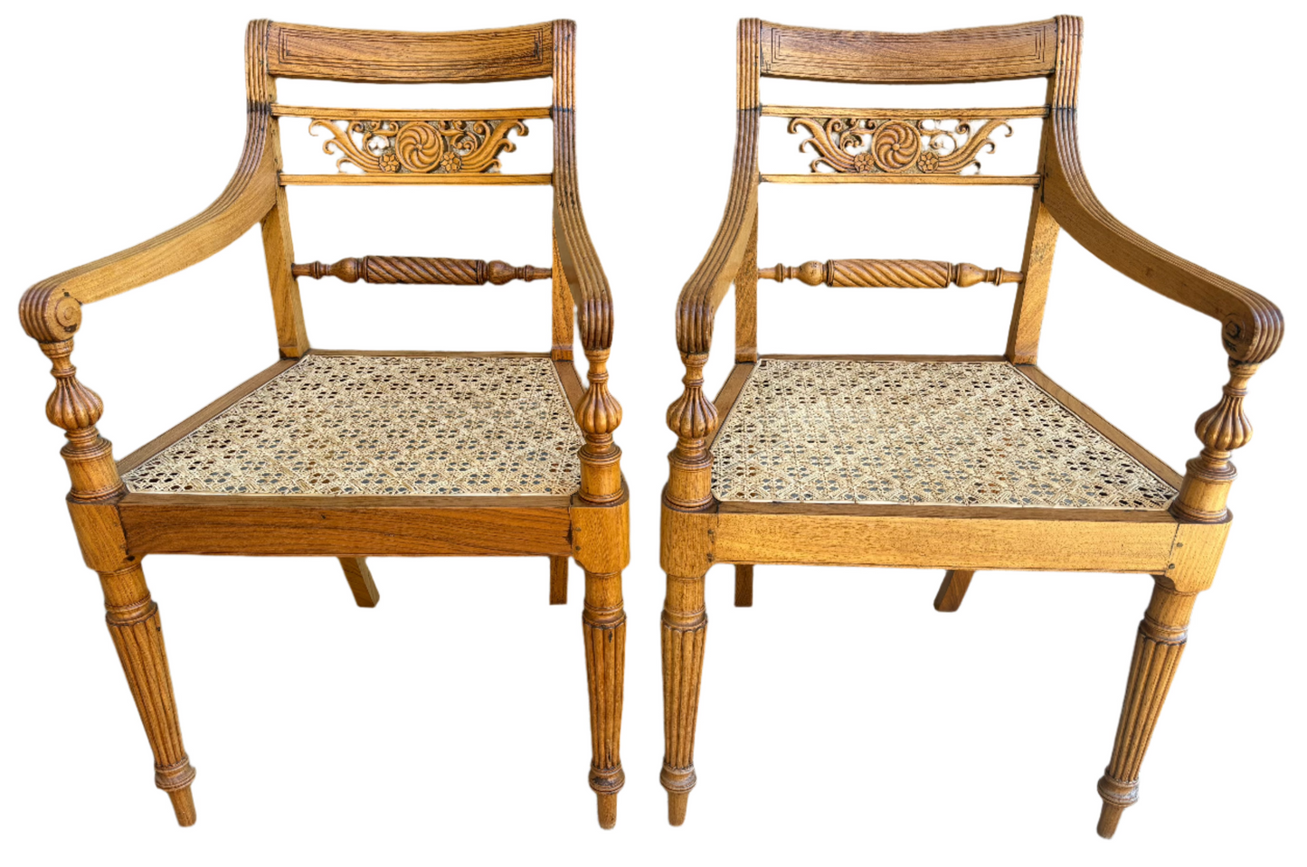 Pair Regency Hand Woven Cane Chairs