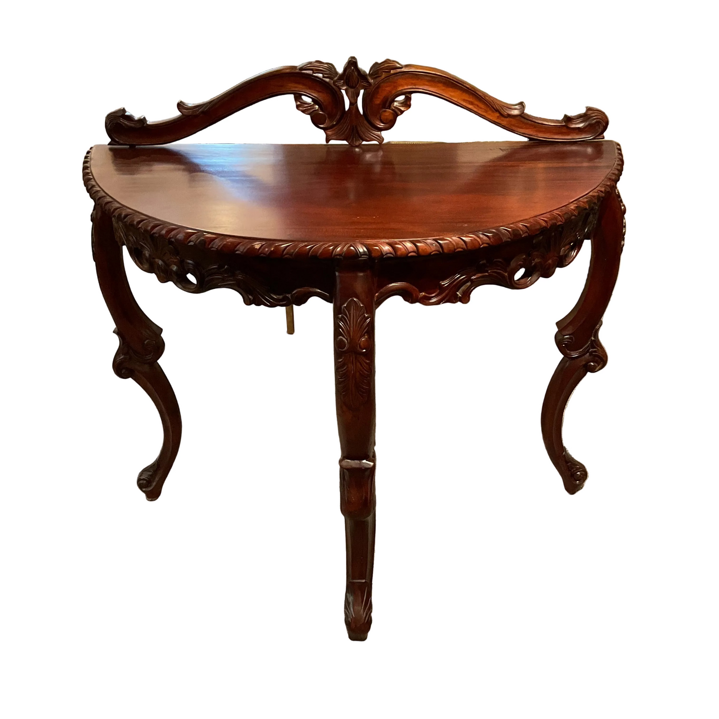 French Carved Mahogany Demilune Table