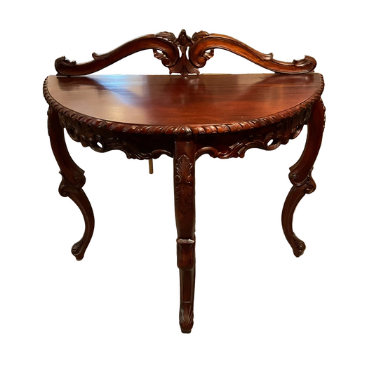French Carved Mahogany Demilune Table