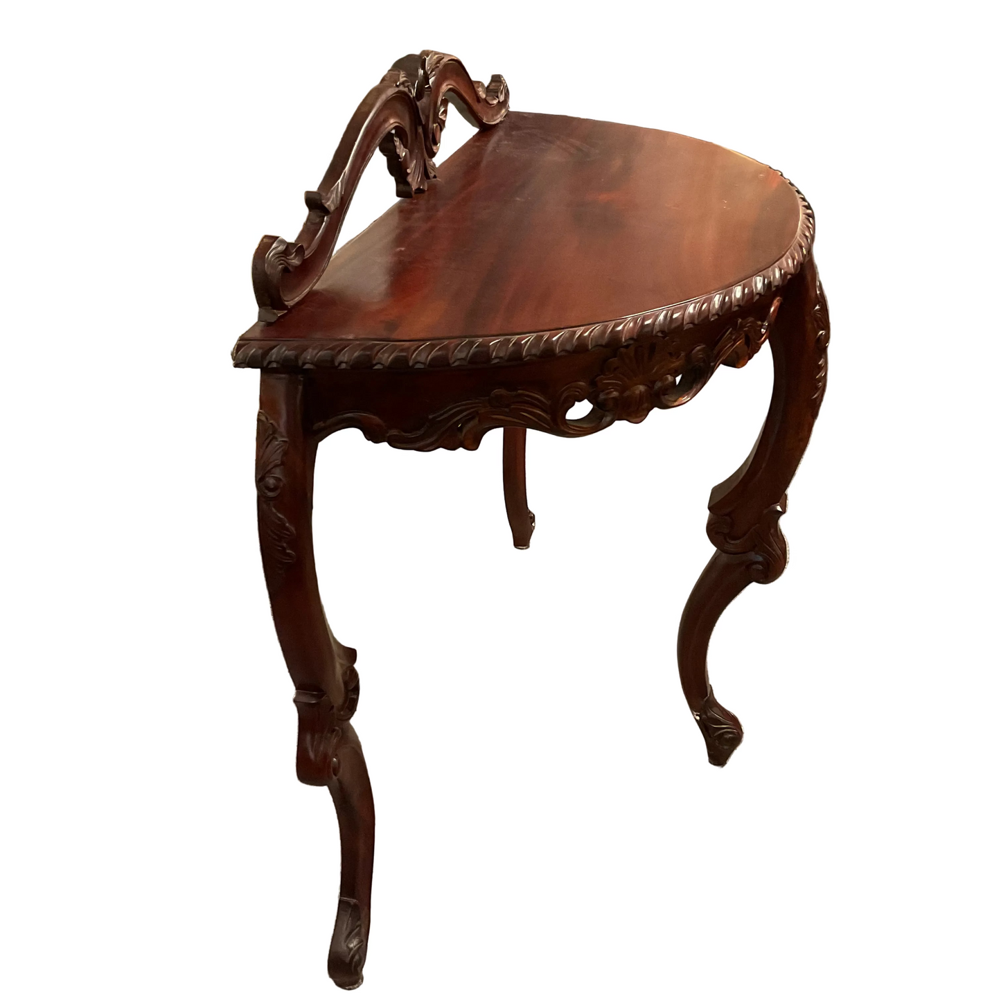 French Carved Mahogany Demilune Table