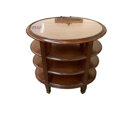 Pair Three Tier Mahogany Oval Side Tables By Milling Road /Baker