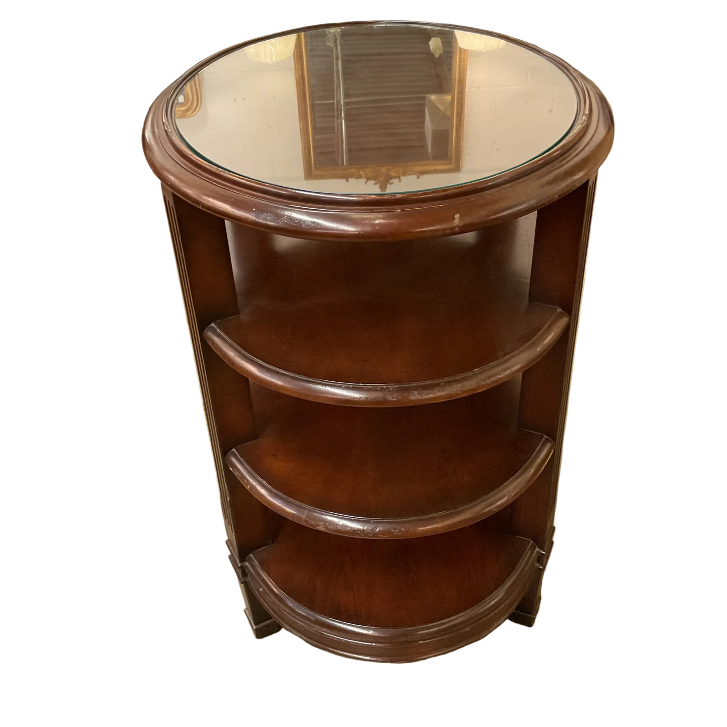 Pair Three Tier Mahogany Oval Side Tables By Milling Road /Baker