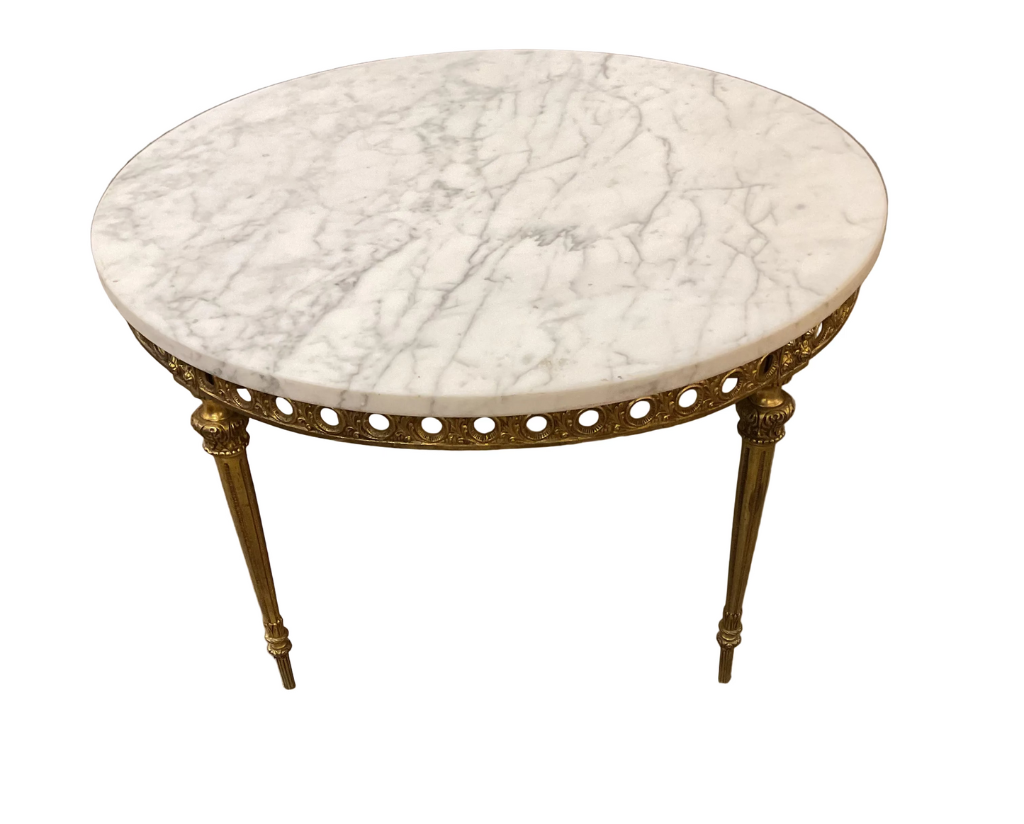 Vintage Louis XVI Style Marble Top Gold Metal  Cocktail Table