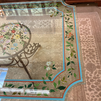 Custom Glass Top Dining Table Hand Painted Floral Designs