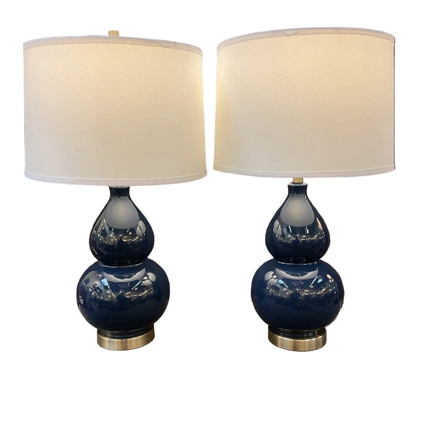 Pair Navy Blue Ceramic Lamps