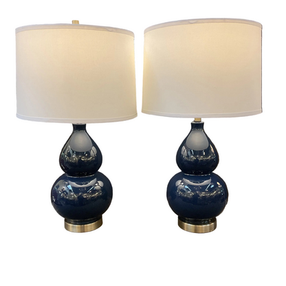 Pair Navy Blue Ceramic Lamps